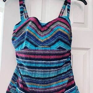 Multi-Color Chevron Tankini Swim Top - Blue/Pink